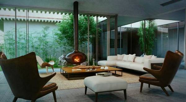 Дизайн гостиной с камином в современном стиле с фото